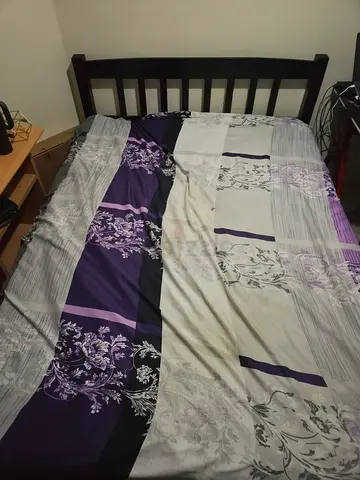 Queen size wooden bed frame with headboard (used)