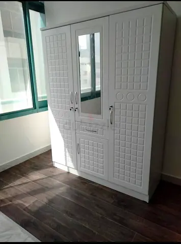 White 3-Door Wardrobe with Mirror - Good Condition