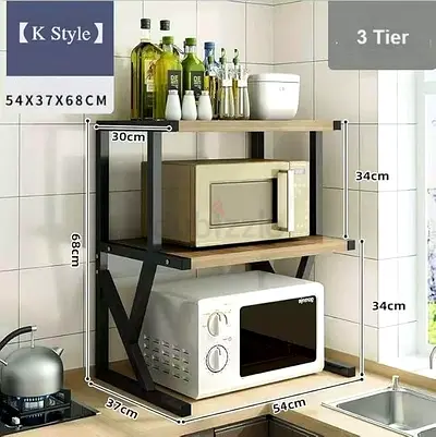3-Tier Kitchen Microwave  Appliance Shelf for Storage - 54x37x68 cm, Wood  Metal