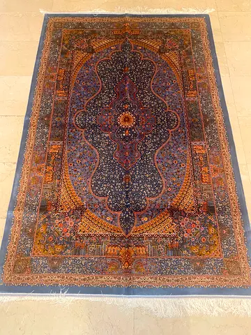 Traditional Persian Silk Rug with Intricate Floral Patterns