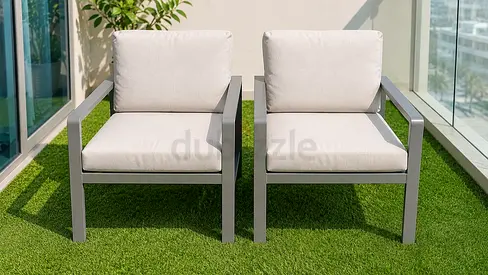 Pair of Modern Outdoor Armchairs with Cushions