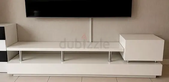 Modern Minimalist White TV Media Console Unit / Entertainment Board