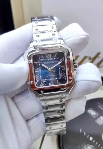 Cartier-style Santos 1.1 Stainless Steel Automatic Watch - Blue Dial