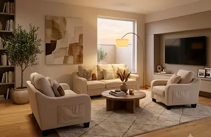 Modern 3-Piece Living Room Sofa Set in Cream Fabric