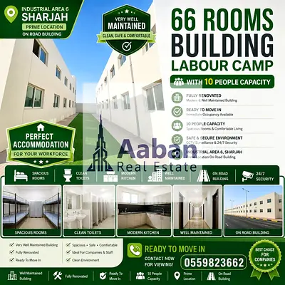 65 rooms labour camp available ready to move with 10 people capacity in industrial area 6 sharjah