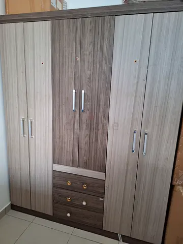 Modern Wooden Wardrobe with Six Doors and Multiple Drawers