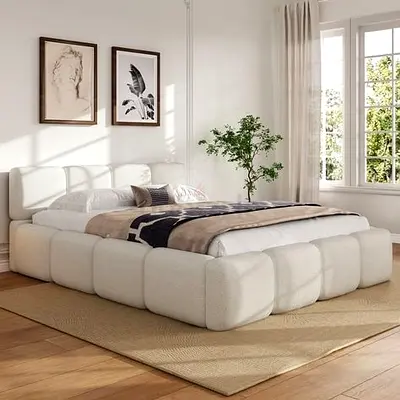 Upholstered Bed Frame - Cream, Queen Size