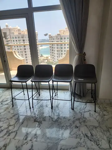 West Elm Grey Black Leather Stools - set of 4