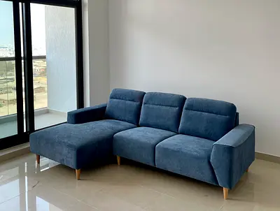 Blue L-shaped Sofa with Chaise - Good Condition