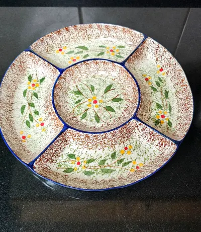 Vintage Hand-Painted Divided Ceramic Serving Dish