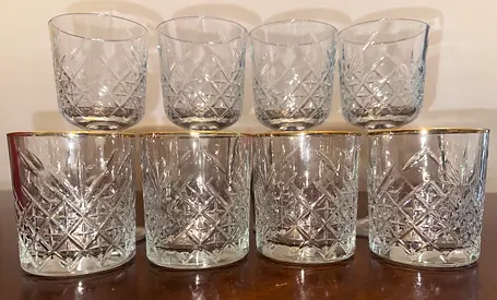 PASABAHCE 8 PCs Set of 4Cut-Pattern Whiskey / Old Fashioned Glasses and 4Cut-Pattern Wine Glass