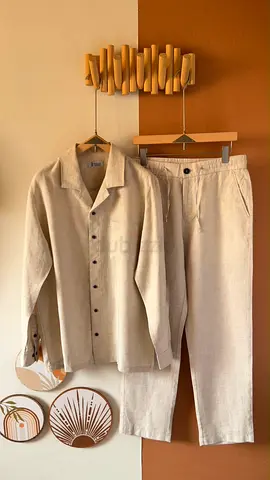 Beige linen relaxed shirt and trousers set