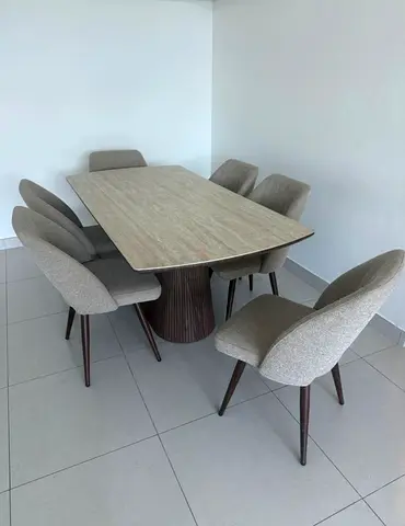 Modern 6-Seater Dining Table with Upholstered Chairs