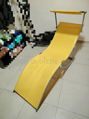 Sunlounger / Outdoor Chaise Longue with Adjustable Shade - Yellow