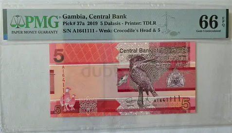 2019 Gambia 5 Dalasis Banknote Collector PMG 66