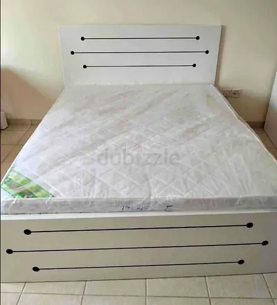 White double bed frame with headboard and mattress - good condition