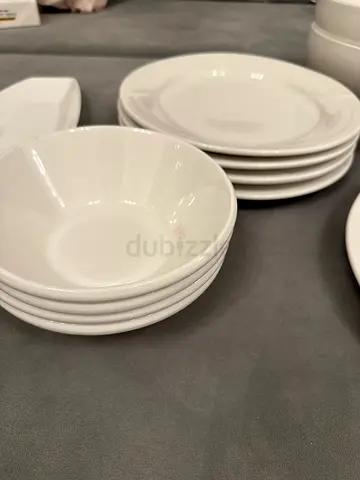 Set of white ceramic bowls and plates - good condition