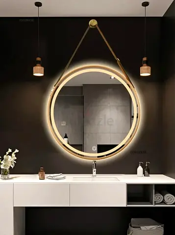 Round LED Bathroom Mirror – Gold Frame | Backlit Wall Mirror with Touch Sensor | Modern Vanity Mirro