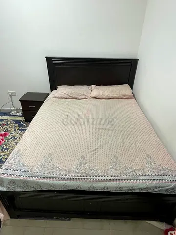 Dark wood Double Bed queen size  and Matching Nightstand