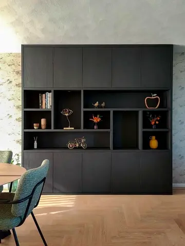 Large Black Wall Cabinet / Bookcase with Storage - Modern Design
