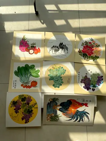 Vintage Chinese Botanical and Rooster Art Prints
