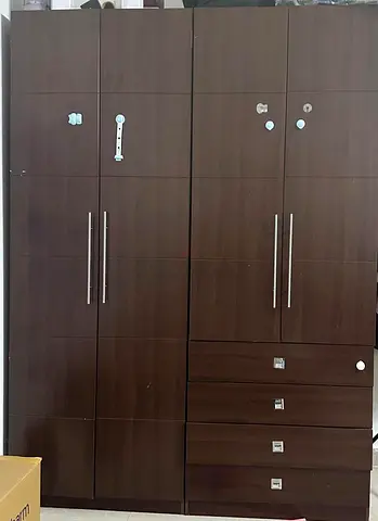 Large Dark Wood Wardrobe with Drawers - Good Condition