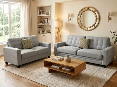 Modern Grey 3+2 Seater Fabric Sofa Set