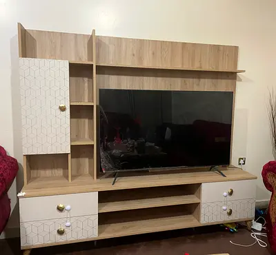 Wooden TV Entertainment Unit with Storage Cabinets