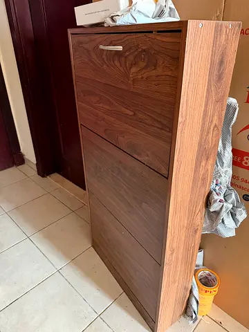 Wooden 2-Drawer Shoe Cabinet / Small Storage Cupboard - Walnut Finish