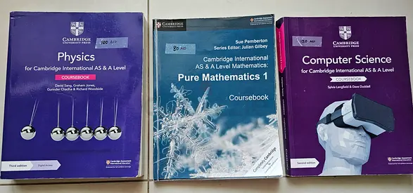 Set of Cambridge AS  A Level Coursebooks: Physics, Pure Mathematics 1, Computer Science