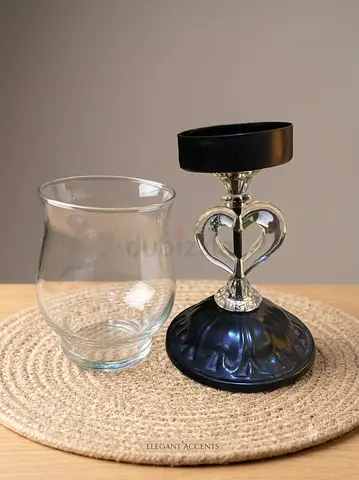 Decorative Heart Candle Holder with Glass Hurricane