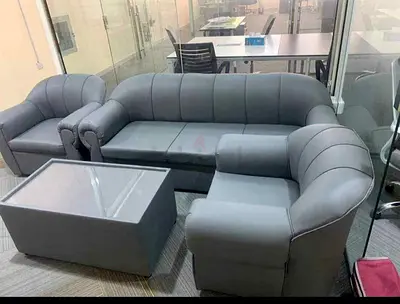 Grey 3-Seater Sofa with Two Armchairs and Coffee Table - Good Condition