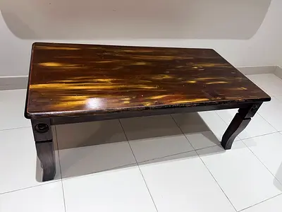 Solid Wood Low Coffee Table - Rustic Dark Finish