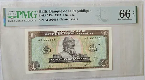 1987 Haiti 1 Gourde Banknote Collector PMG 66