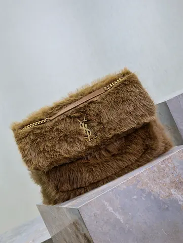 Saint Laurent Niki Oversized Shoulder Bag in Brown Shearling