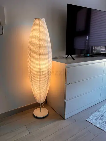 IKEA Floor lamp, SOLLEFTEA white oval with balbs