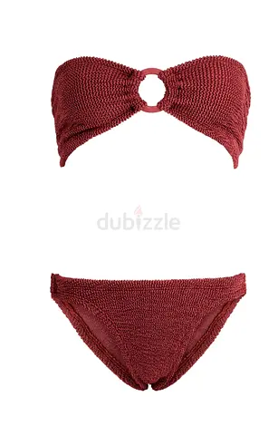 HUNZA G Gloria crinkle bandeau bikini Rose gold metallic