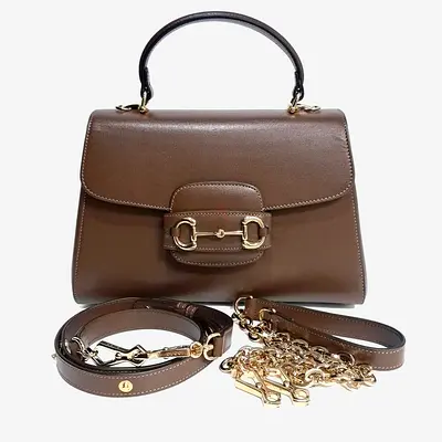 Authentic Gucci Brown Leather Horsebit 1955 Tote And Shoulder Bag