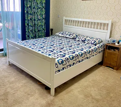 IKEA White Wooden Double Bed Frame with Headboard with Mattress