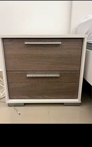 2-drawer bedside table / nightstand in white and wood finish x2