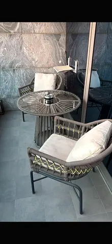 Outdoor Rattan-style Balcony Table and 2 Armchairs Set