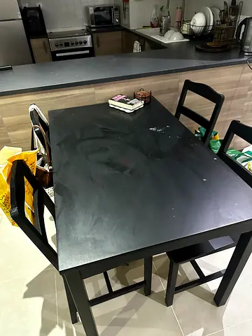 Black Wooden Dining Table with 4 Chairs - Used