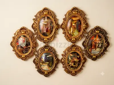 Set of 6 Vintage Oval Framed Decorative Wall Plaques