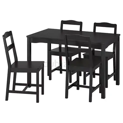 Wooden 4-Seater Dining Table Set - Black, Compact . HÄGERNÄS
Table and 4 chairs, black stained pine