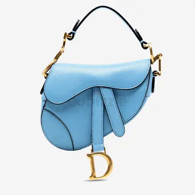 Authentic Dior Blue Micro Goatskin Saddle Bag