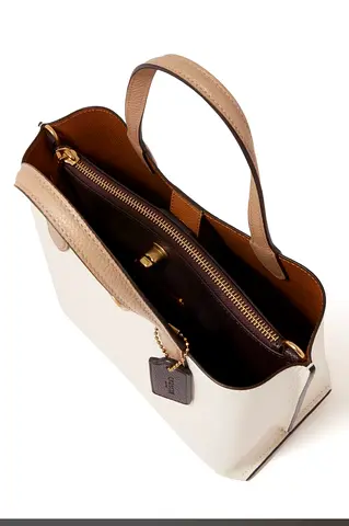 Small two-tone leather top-handle bag — beige  white