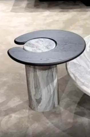 Round Marble Side Table with Thundra grey marble leg