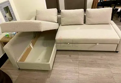 ikea Beige L-shaped Storage Sofa Bed with Cushions - Good Condition