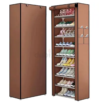 Tall Fabric Shoe Cabinet with Zip Cover — 9-Tier Portable Shoe Rack