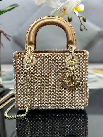 Dior Lady Dior Mini Chain Bag in Square with Strass and Beads